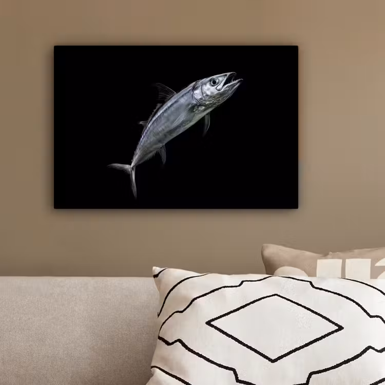 Makreel - Vis - Zwart canvas 2cm klein -sfeer3