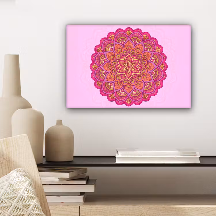 Mandala - Cirkel - Spiritueel - Oosters - Roze canvas 2cm klein -sfeer6