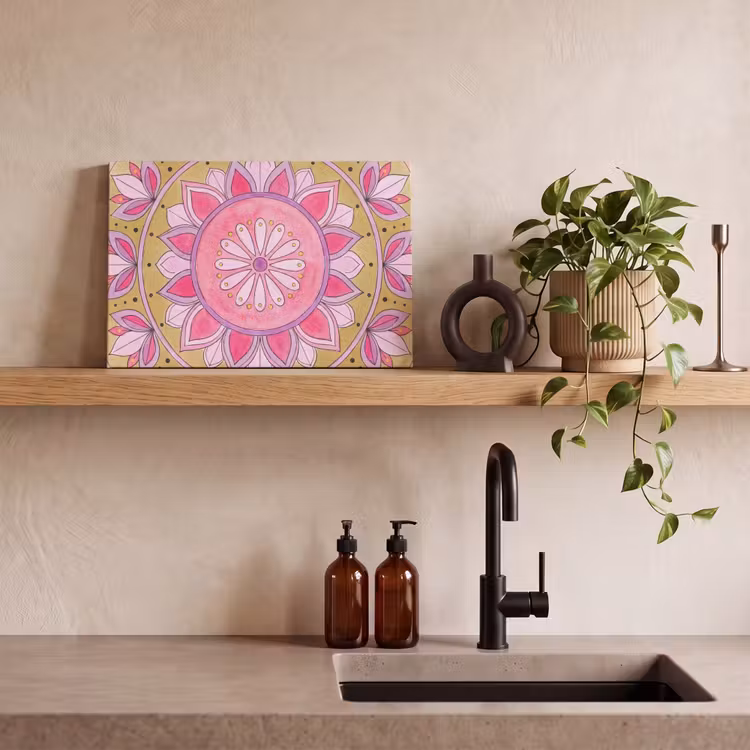 Mandala - Patroon - Kunst - Aquarel - Roze canvas 2cm klein -sfeer3