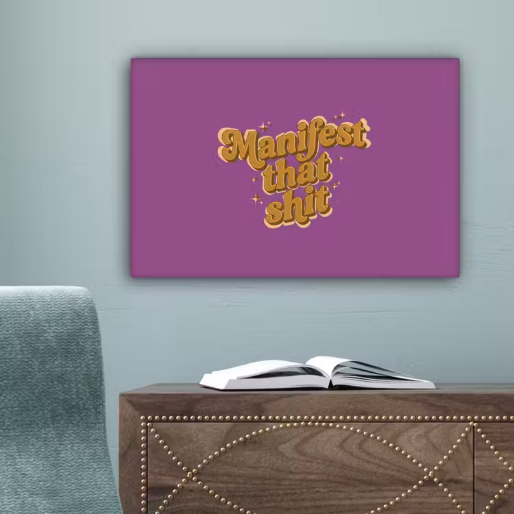 Manifest that shit - Paars - Glitter canvas 2cm klein -sfeer4