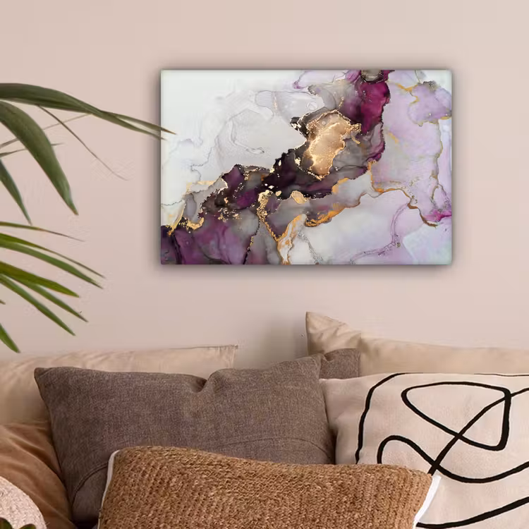 Marmer - Abstract - Goud - Paars canvas 2cm klein -sfeer1