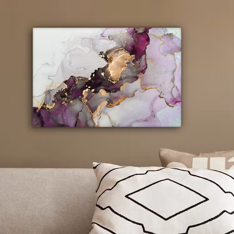 Marmer - Abstract - Goud - Paars canvas 2cm klein -sfeer3