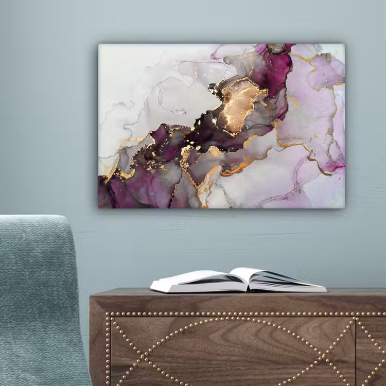 Marmer - Abstract - Goud - Paars canvas 2cm klein -sfeer4