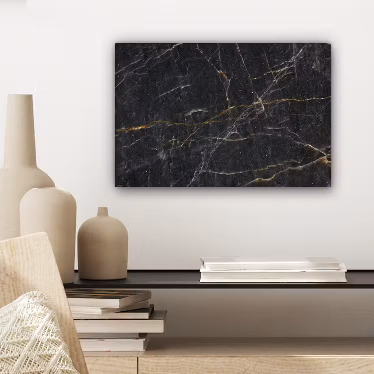 Marmer - Zwart - Goud - Grijs - Marmerstructuur canvas 2cm klein -sfeer6