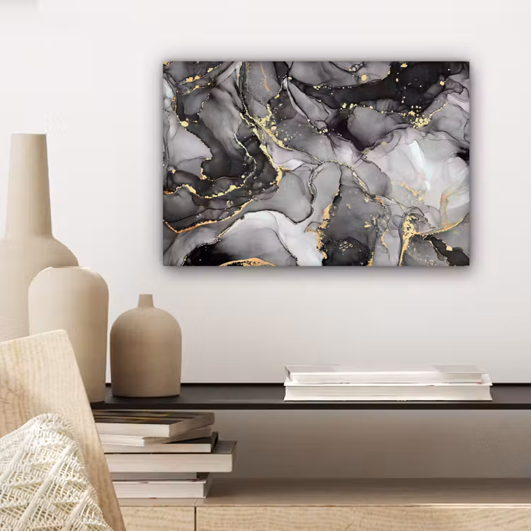 Marmer - Zwart - Goud - Grijs canvas 2cm klein -sfeer6