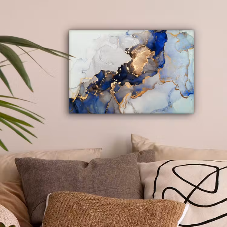 Marmer - Blauw - Goud canvas 2cm klein -sfeer1