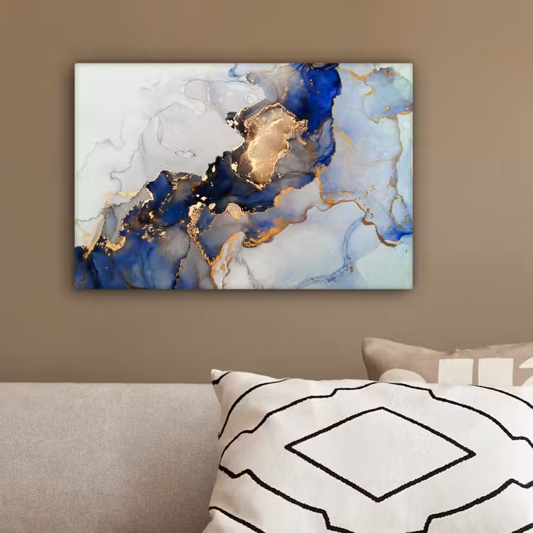 Marmer - Blauw - Goud canvas 2cm klein -sfeer3