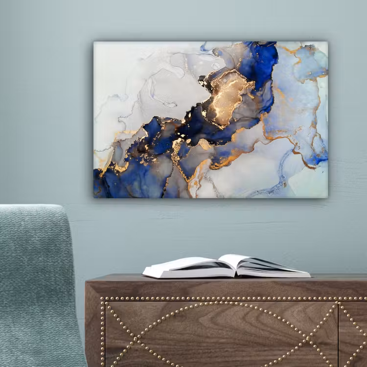Marmer - Blauw - Goud canvas 2cm klein -sfeer4