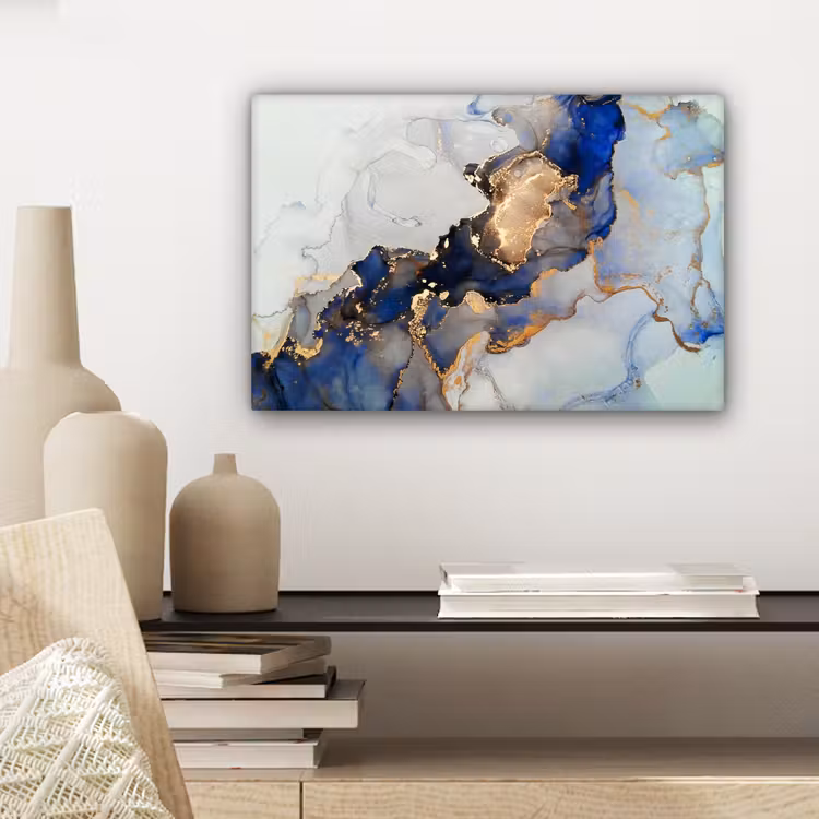 Marmer - Blauw - Goud canvas 2cm klein -sfeer6