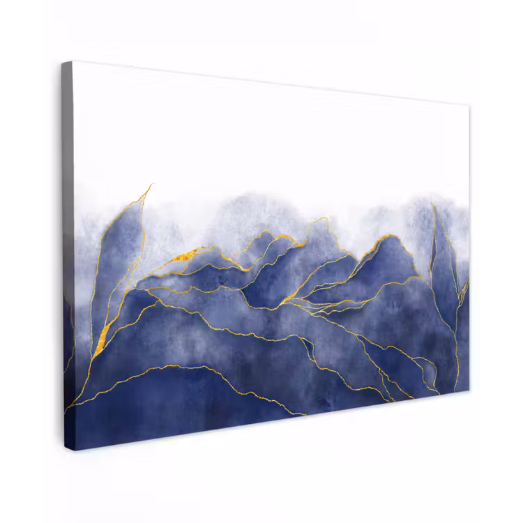 Marmer - Blauw - Marmerlook - Goud - Textuur canvas 2cm klein -z3d
