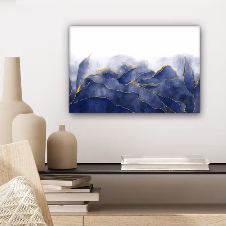 Marmer - Blauw - Marmerlook - Goud - Textuur canvas 2cm klein -sfeer6