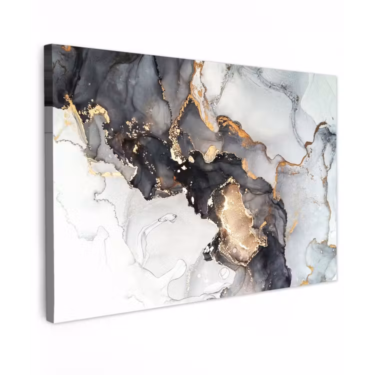 Marmer - Goud - Abstract - Zwart Wit - Luxe canvas 2cm klein -z3d
