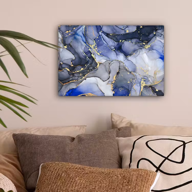 Marmer - Goud - Abstract - Blauw canvas 2cm klein -sfeer1