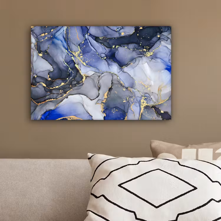 Marmer - Goud - Abstract - Blauw canvas 2cm klein -sfeer3