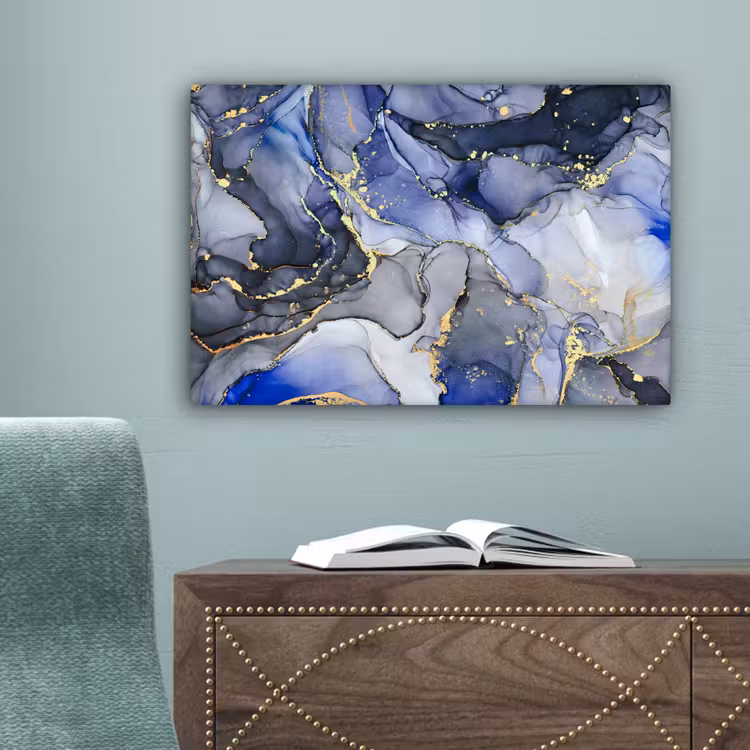 Marmer - Goud - Abstract - Blauw canvas 2cm klein -sfeer4