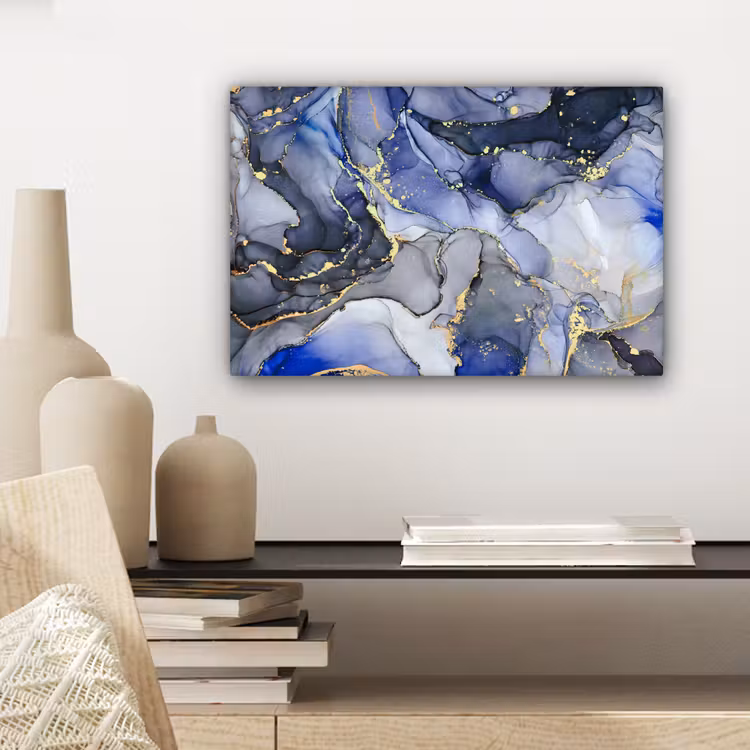Marmer - Goud - Abstract - Blauw canvas 2cm klein -sfeer6