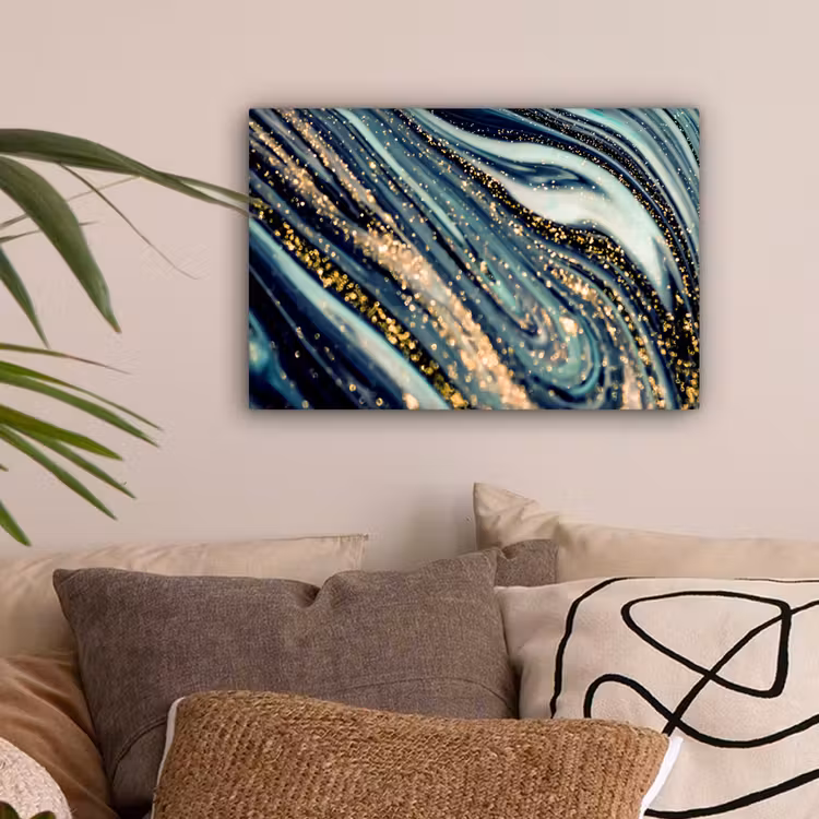 Marmer - Goud - Blauw - Glitter - Marmerlook - Abstract canvas 2cm klein -sfeer1