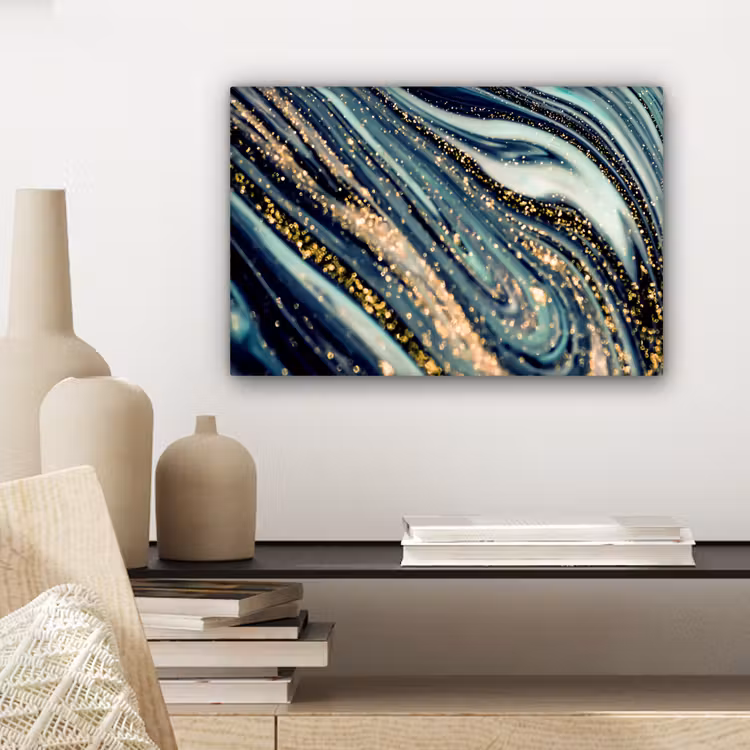 Marmer - Goud - Blauw - Glitter - Marmerlook - Abstract canvas 2cm klein -sfeer6