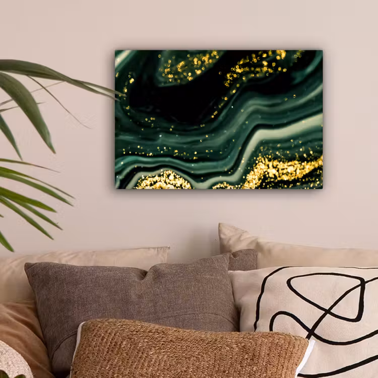 Marmer - Goud - Glitter - Groen - Marmerlook - Luxe canvas 2cm klein -sfeer1