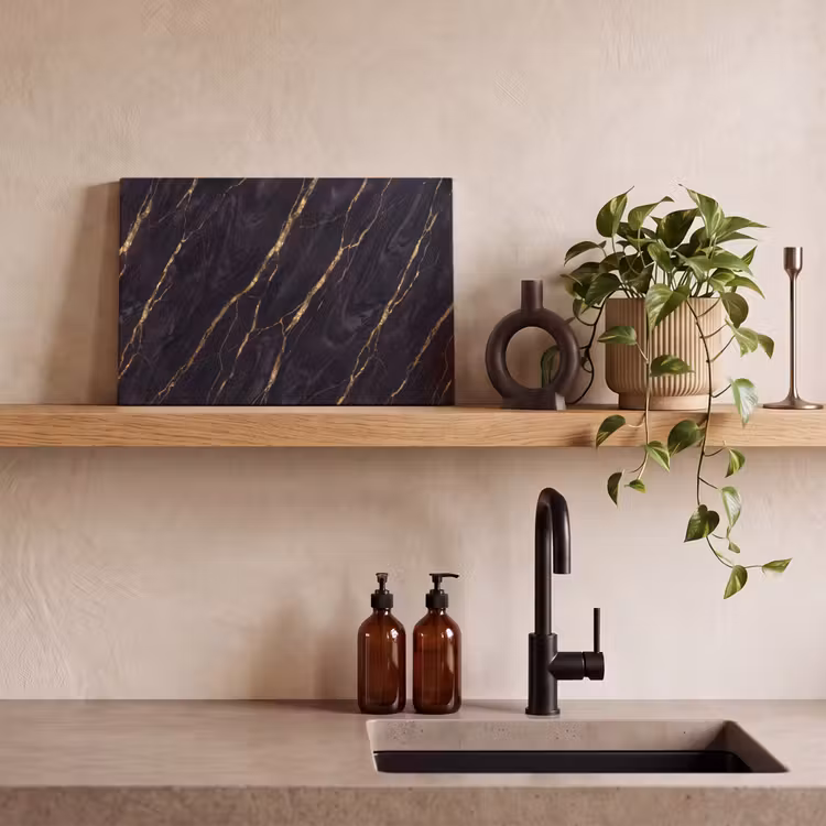 Marmer - Gouden aders - Abstract - Zwart canvas 2cm klein -sfeer3