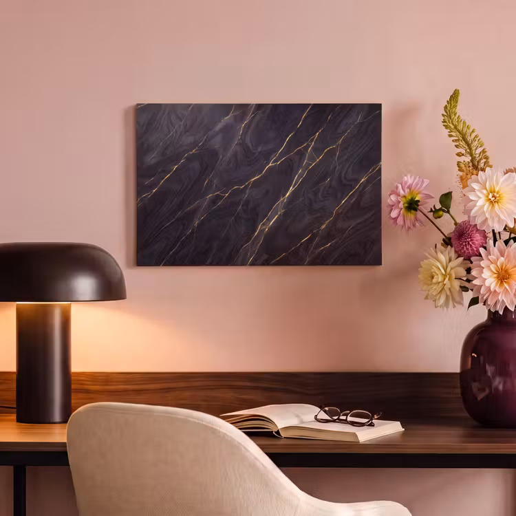 Marmer - Goudaders - Abstract - Modern - Zwart canvas 2cm klein -sfeer4