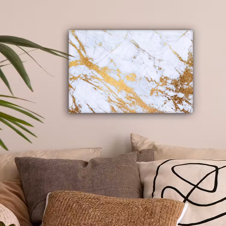 Marmer - Goud - Wit - Luxe - Marmerlook - Glitter canvas 2cm klein -sfeer1