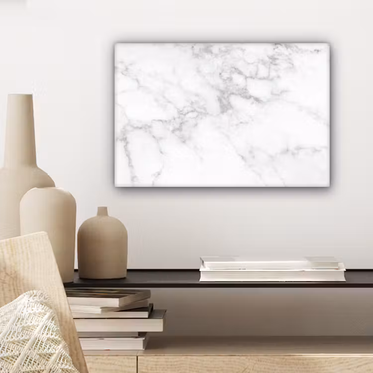 Marmer - Grijs - Wit - Marmerstructuur canvas 2cm klein -sfeer6