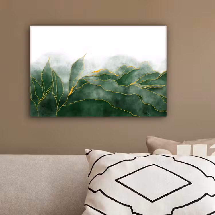 Marmer - Groen - Luxe - Goud - Marmerlook canvas 2cm klein -sfeer3