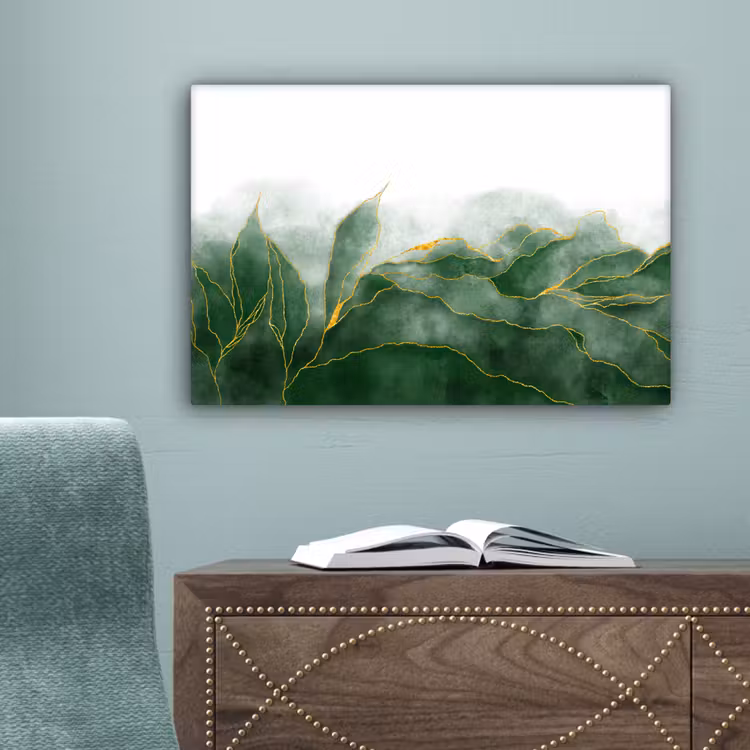 Marmer - Groen - Luxe - Goud - Marmerlook canvas 2cm klein -sfeer4