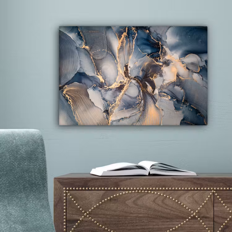 Marmer - Grijs - Blauw - Luxe - Goud canvas 2cm klein -sfeer4