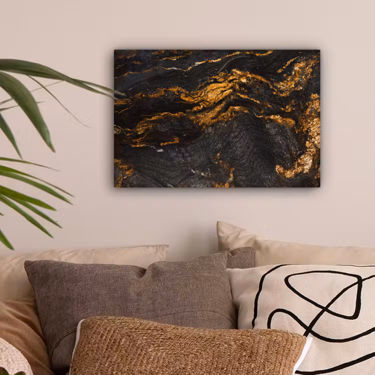 Marmer - Kalk - Zwart - Goud - Marmerlook - Luxe canvas 2cm klein -sfeer1
