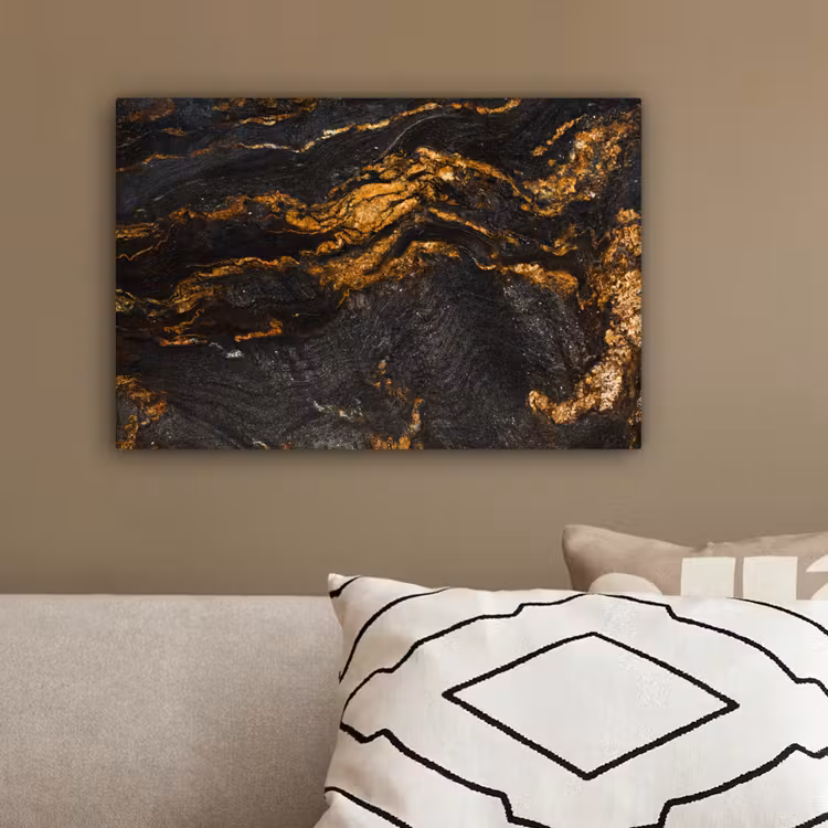 Marmer - Kalk - Zwart - Goud - Marmerlook - Luxe canvas 2cm klein -sfeer3