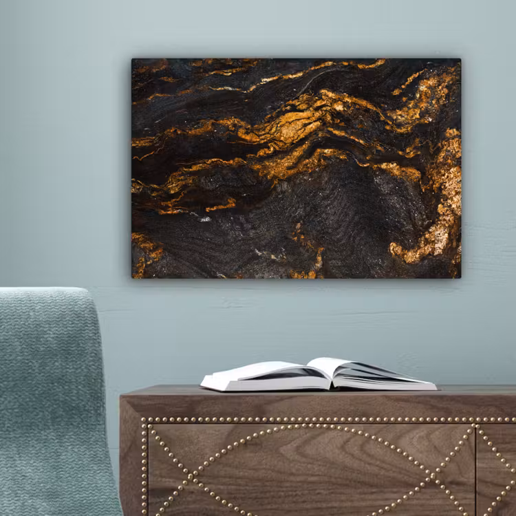Marmer - Kalk - Zwart - Goud - Marmerlook - Luxe canvas 2cm klein -sfeer4