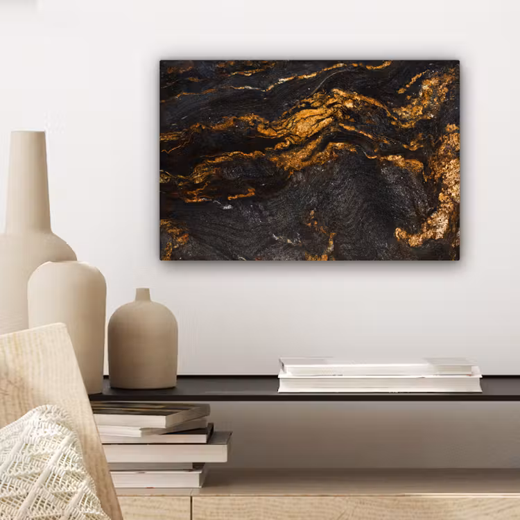 Marmer - Kalk - Zwart - Goud - Marmerlook - Luxe canvas 2cm klein -sfeer6