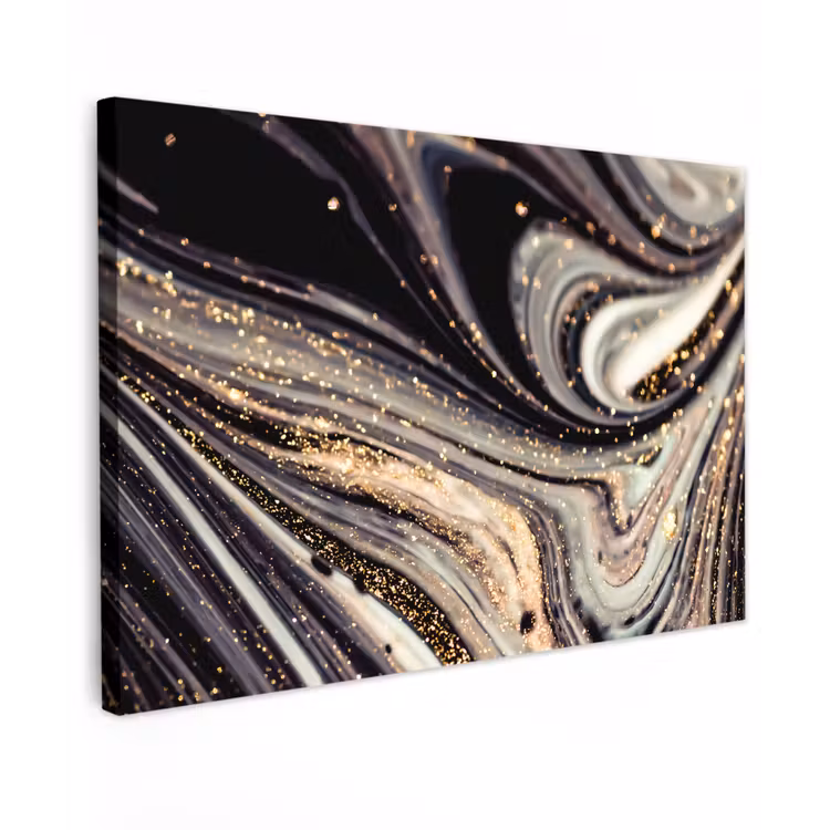 Marmerlook - Zwart - Goud - Wit - Glitter - Marmer canvas 2cm klein -z3d