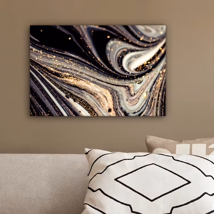 Marmerlook - Zwart - Goud - Wit - Glitter - Marmer canvas 2cm klein -sfeer3
