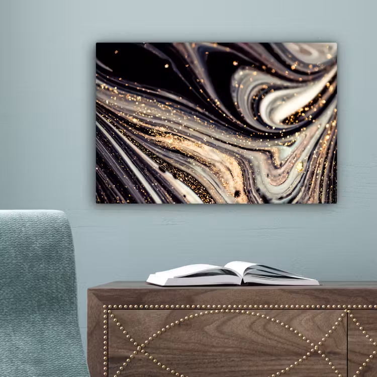 Marmerlook - Zwart - Goud - Wit - Glitter - Marmer canvas 2cm klein -sfeer4