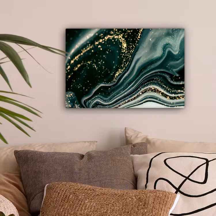 Marmerlook - Goud - Groen - Glitter - Design - Marmer canvas 2cm klein -sfeer1