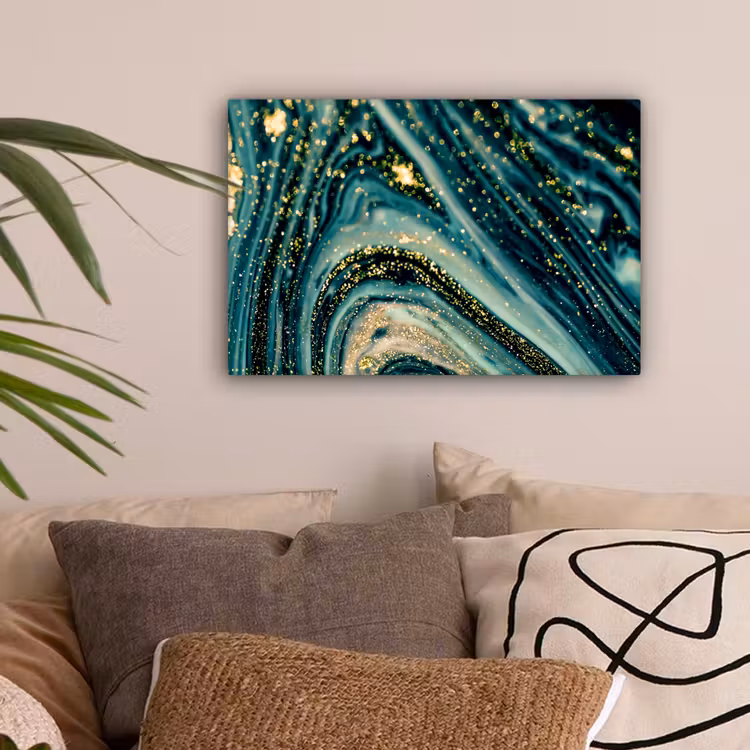 Marmerlook - Luxe - Goud - Turquoise - Glitter canvas 2cm klein -sfeer1