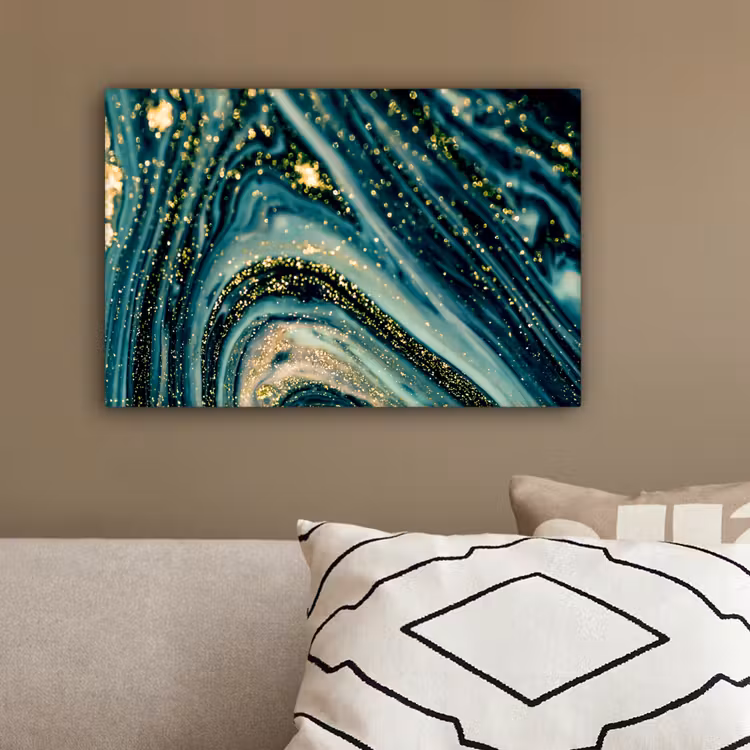 Marmerlook - Luxe - Goud - Turquoise - Glitter canvas 2cm klein -sfeer3