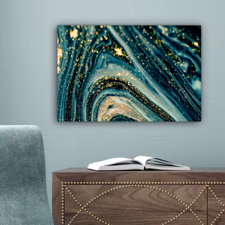 Marmerlook - Luxe - Goud - Turquoise - Glitter canvas 2cm klein -sfeer4