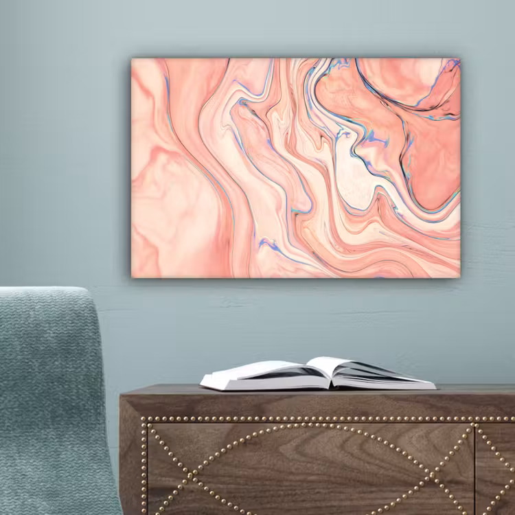 Marmer - Pastel - Roze - Blauw - Marmerlook - Abstract canvas 2cm klein -sfeer4
