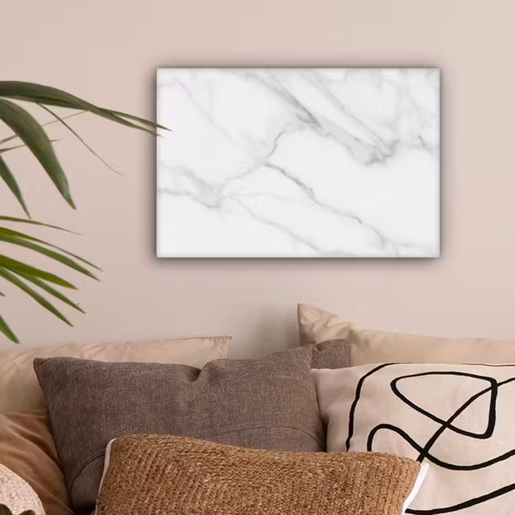 Marmer - Structuur - Wit - Grijs - Steen - Marmerlook canvas 2cm klein -sfeer1