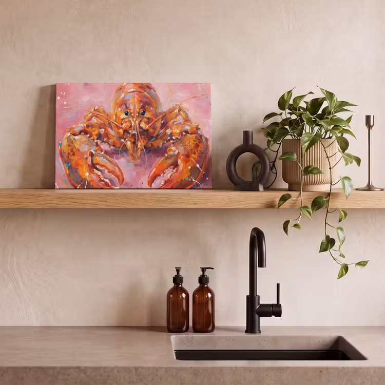 Zeeleven - Kreeft - Spatters - Abstract - Roze canvas 2cm klein -sfeer3