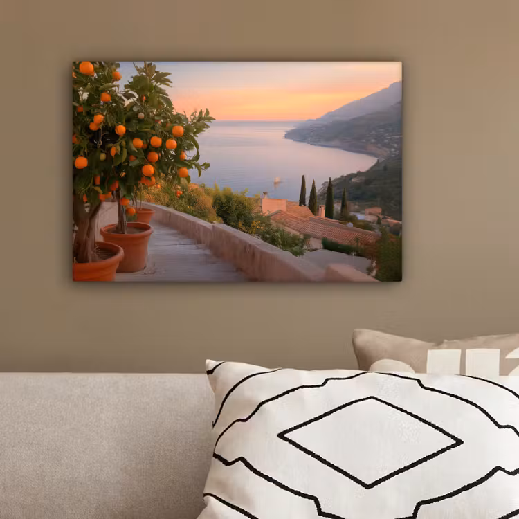 Middelandse zee - Sinaasappel - Heuvels - Zee canvas 2cm klein -sfeer3
