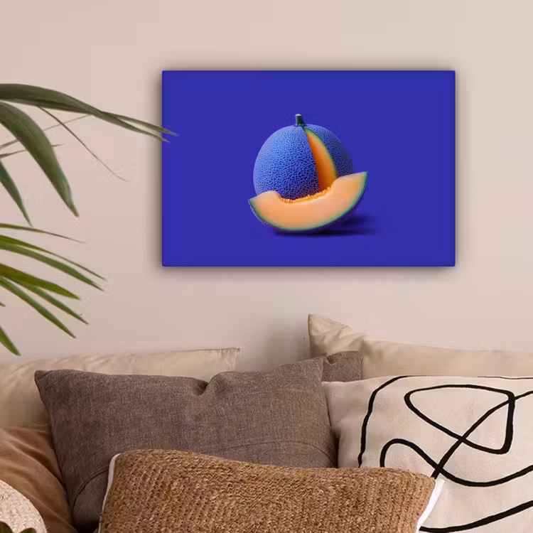 Meloen - Blauw - Oranje - Kunstzinnig canvas 2cm klein -sfeer1