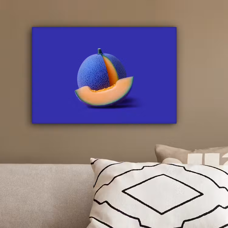 Meloen - Blauw - Oranje - Kunstzinnig canvas 2cm klein -sfeer3