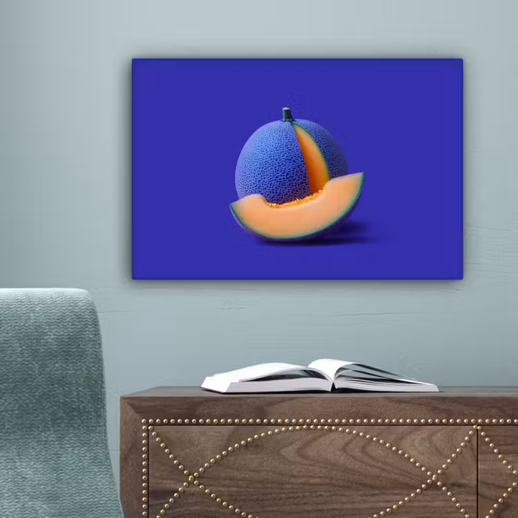 Meloen - Blauw - Oranje - Kunstzinnig canvas 2cm klein -sfeer4
