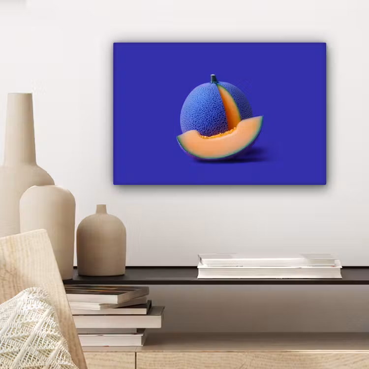 Meloen - Blauw - Oranje - Kunstzinnig canvas 2cm klein -sfeer6