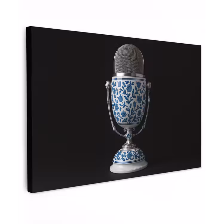 Microfoon - Delfts blauw - Muziek canvas 2cm klein -z3d